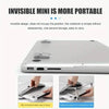 A silver laptop is shown with a mini convenient stand for easy travel and carrying.