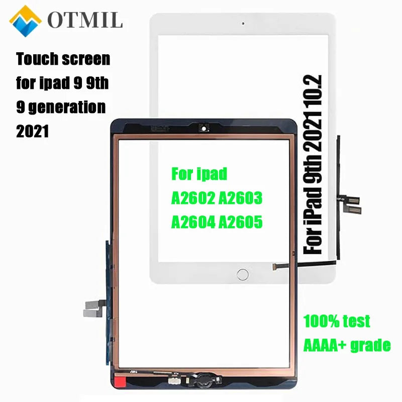 A replacement screen for an iPad 9th generation device, showing the display and frame.