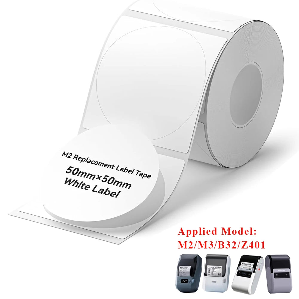 Roll of M2 Replacement Label Tape with 50mm x 50mm white labels for thermal transfer printing