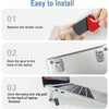 Step-by-step instructions showing how to install a keyboard riser stand on a laptop.