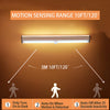 A motion sensing LED light bar with a 10ft/120 degree range, showing three scenarios for operation.