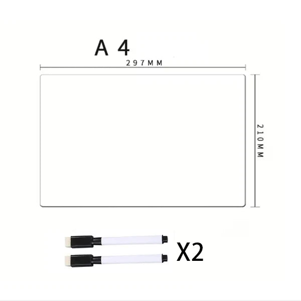 A4 size reusable magnetic dry erase board with dimensions 297mm by 210mm