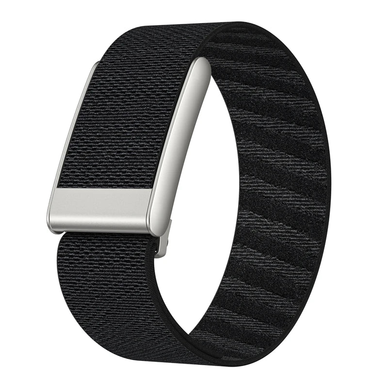 Black nylon braided strap for a watch, featuring a silver buckle and textured surface.