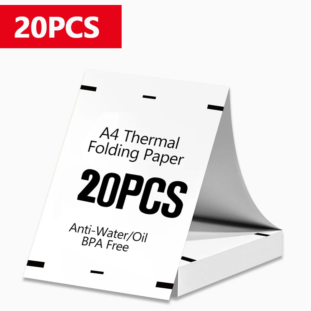 A stack of 20 sheets of A4 thermal folding paper for portable printers