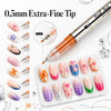 A set of nail art marker pens with 0.5mm extra-fine tips and various colored nail designs.