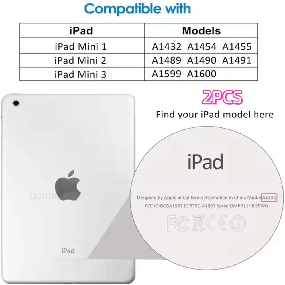 A white iPad with a transparent screen protector and compatibility list for various iPad models.