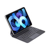 A dark gray backlit magic keyboard case for an iPad is shown from above.
