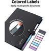 A black expanding A4 file folder with colored labels and a separate strip of colored labels.
