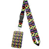 Schwarzes Lanyard mit mehrfarbigem Unendlichkeitssymbolmuster an einem Schlüsselring.
