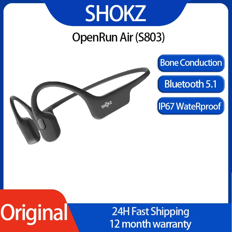سماعات رياضية Bone conduction من Shokz OpenRun Air S803 باللون الأسود