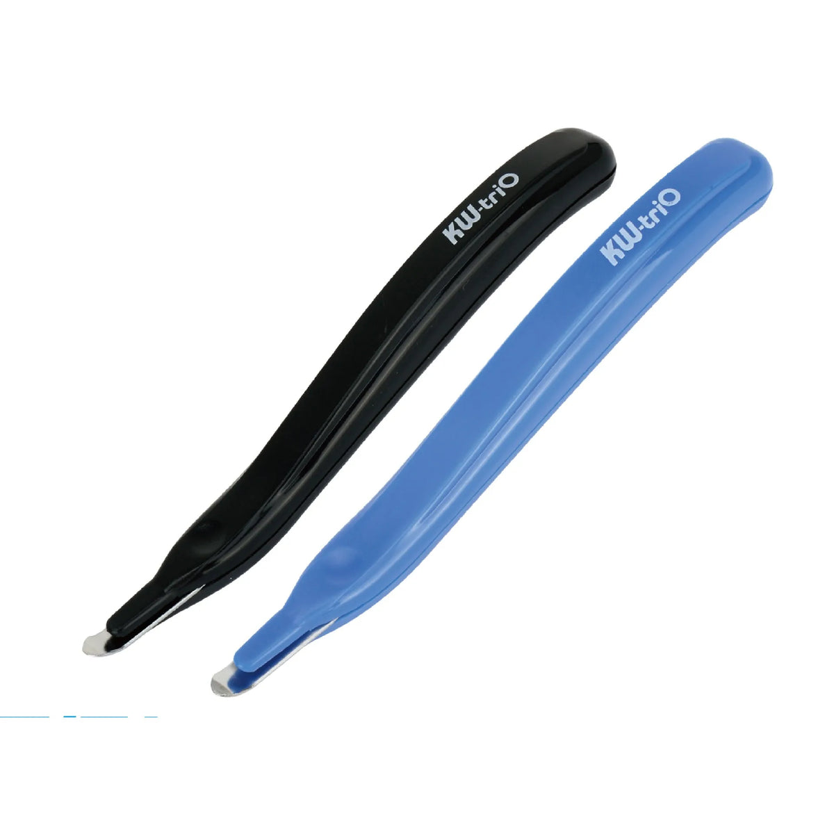 A black and blue portable magnetic staple remover tool shown diagonally.