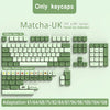 A collection of Matcha-UK profile PBT keycaps and a 35-key routine supplement for mechanical keyboards.