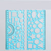 A set of clear blue plastic geometric drawing templates and rulers for educational use.