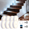 Eight motion sensor LED night lights in various sizes and colors for cabinet and wardrobe lighting.