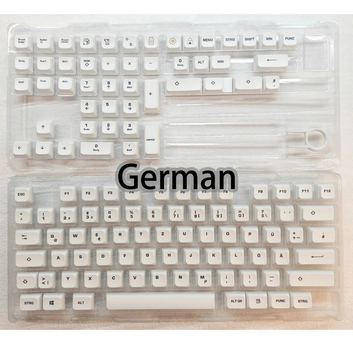 Klares Kunststoffgehäuse mit einem deutschen Layout PBT-Keycap-Set für eine mechanische Tastatur