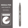 A dark gray needle pen with a silver tip and black ink, shown vertically.