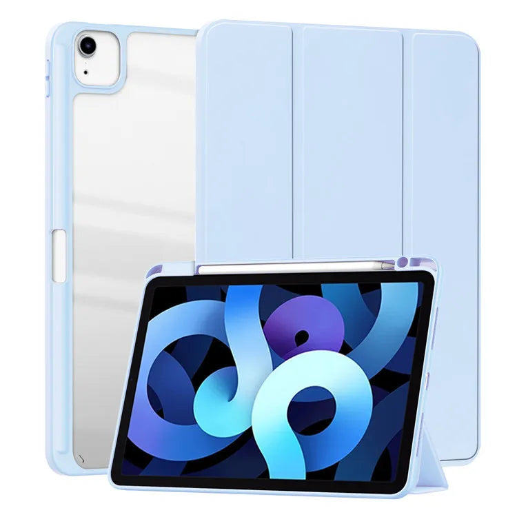 A light blue protective case for an Apple iPad alongside the device.