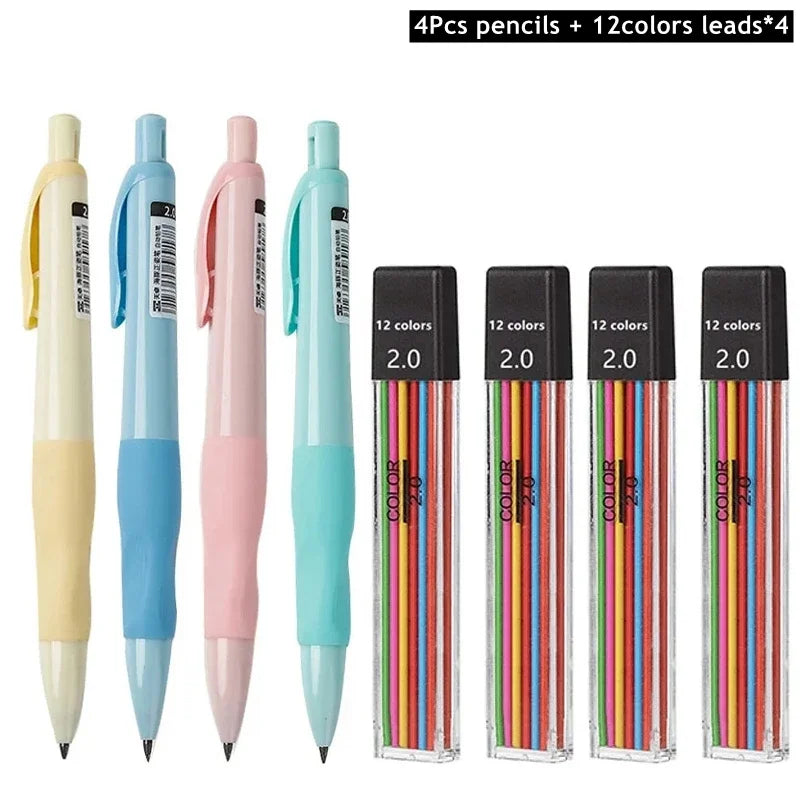 Un set de cuatro lápices mecánicos en forma de delfín con 12 colores de mina.