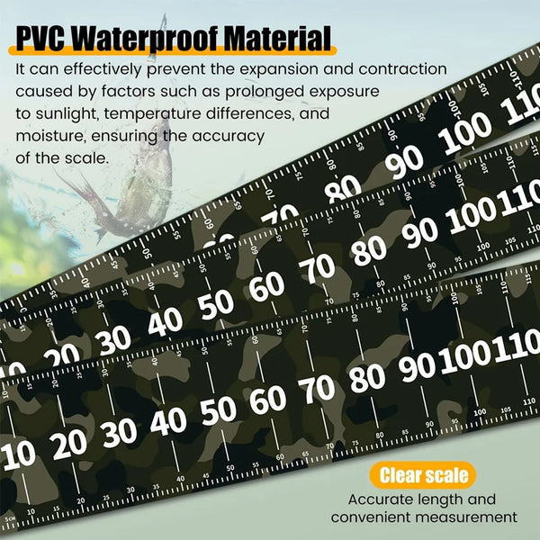 A close-up of a black PVC waterproof material ruler showing a clear scale for accurate measurement.