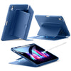 A blue magnetic folio case for an iPad Air shown in multiple angles.