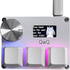 A silver electronic device with three square buttons and a small display labeled QWQ