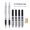 A set of 0.7/0.9mm metal mechanical pencils with HB lead cores and an eraser.