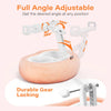 A pink plush pillow tablet features a full-angle adjustable stand with durable gear locking for viewing.