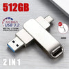 A silver metal USB 3.2 flash drive is shown on a wooden surface, highlighting its durable design and 512GB capacity.