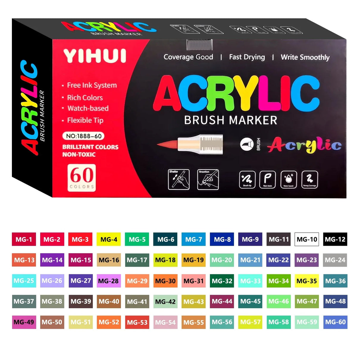 Box of Acrylic Brush Markers featuring various colors and tips for art and crafting