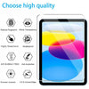 A clear tempered glass screen protector for an iPad, highlighting features like fingerprint resistance and precise cutouts.