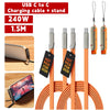 Orange USB C to C charging cable and stand with multiple charging cables for mobile devices