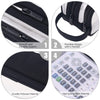 A set of black and white mesh pencil pouches showing various features like zippers, portable design, durable polyester materi