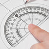 A finger points to the 90-degree mark on a transparent measuring tool or protractor.