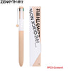 A light beige and white multi-color gel pen is shown standing upright.