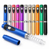 A row of reusable peptide beauty injector pens in various colors, including blue, pink, purple, and green, alongside a dosing