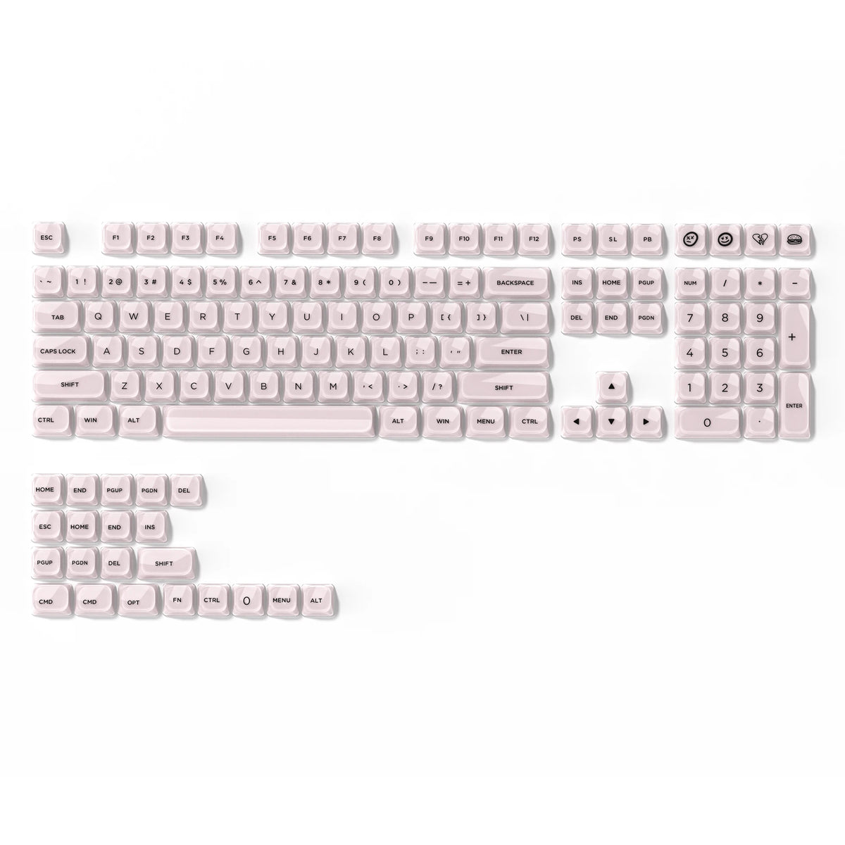 A full set of translucent ice crystal mechanical keycaps for Cherry MX switches arranged in a standard layout.