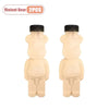 Two bear-shaped reusable water bottles with black lids.