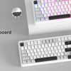 A white GK960 silent membrane keyboard with a knob and a separate layout shown on a gray background.