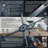 A black adjustable magnetic stand for tablets and laptops, shown in various angles and usage contexts.