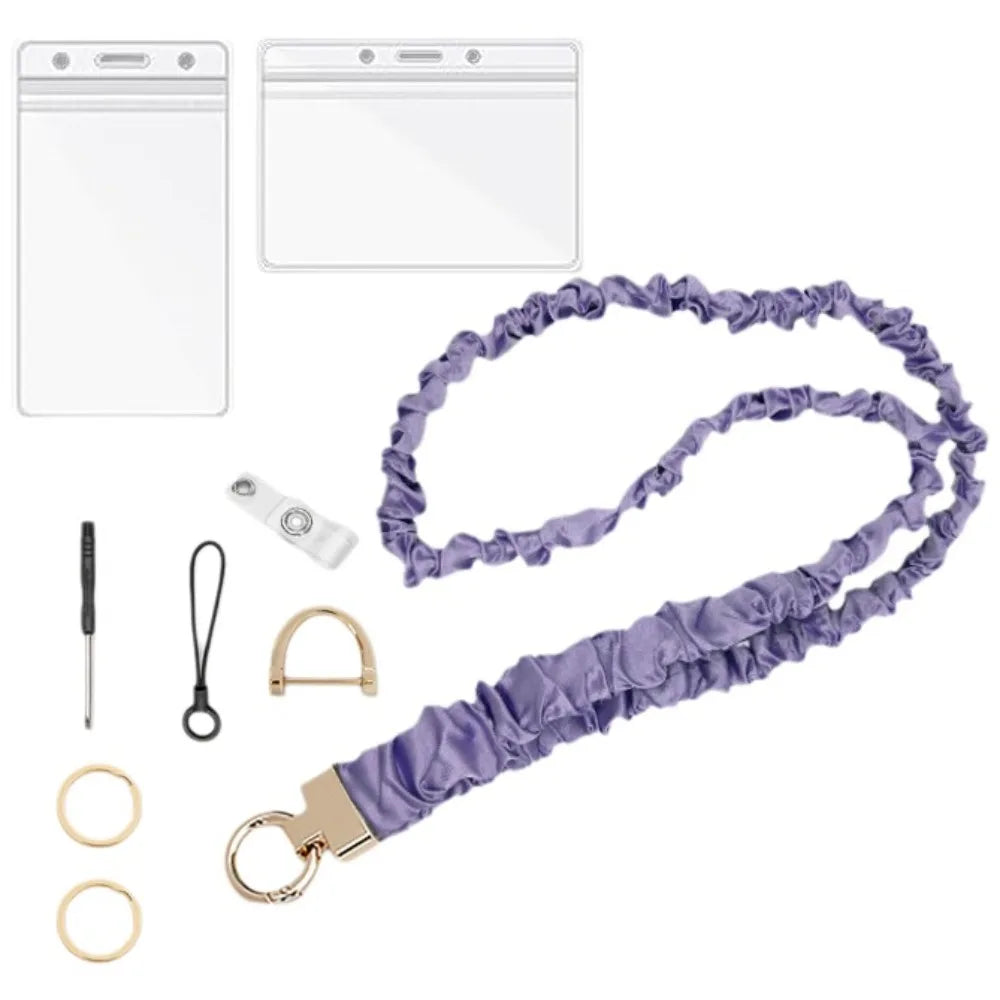 Purple stretchy breakaway ID badge lanyard with a retractable reel and metal clasp.