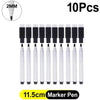 A set of ten marker pens with felt erasers shown next to a 2mm measuring tool.