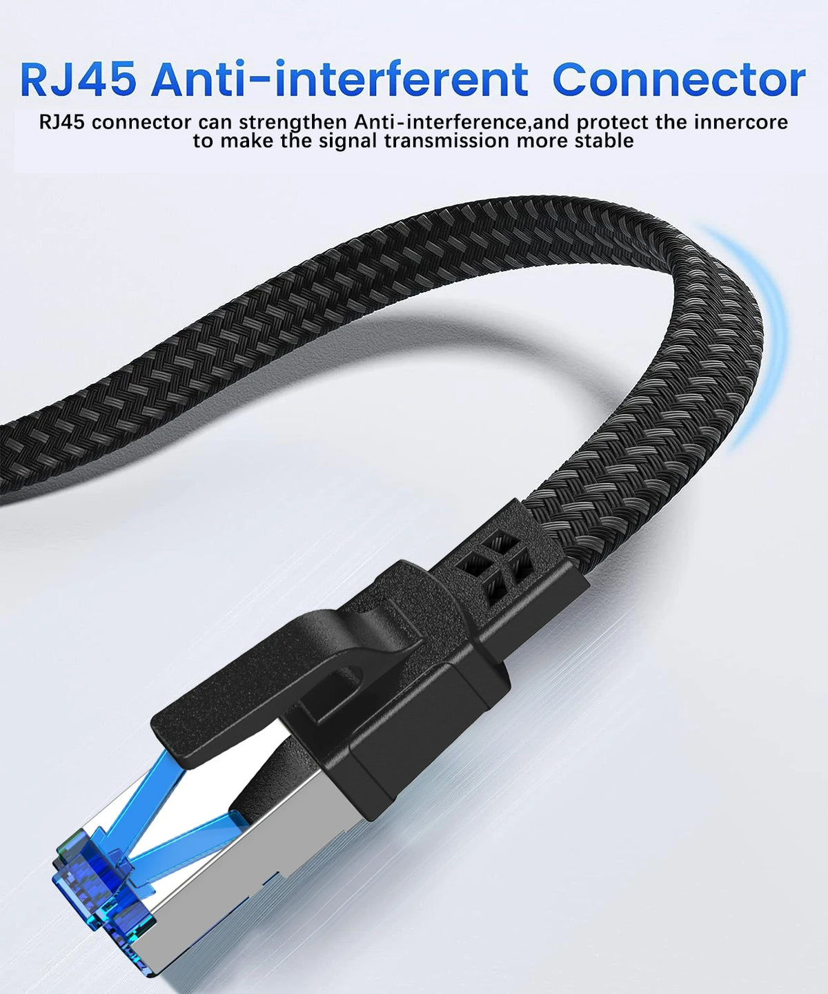RJ45 anti-interferent connector cable with gold-plated plugs shown in a close-up view