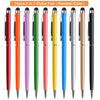 A set of ten precision universal touch stylus pens in various random colors displayed vertically.