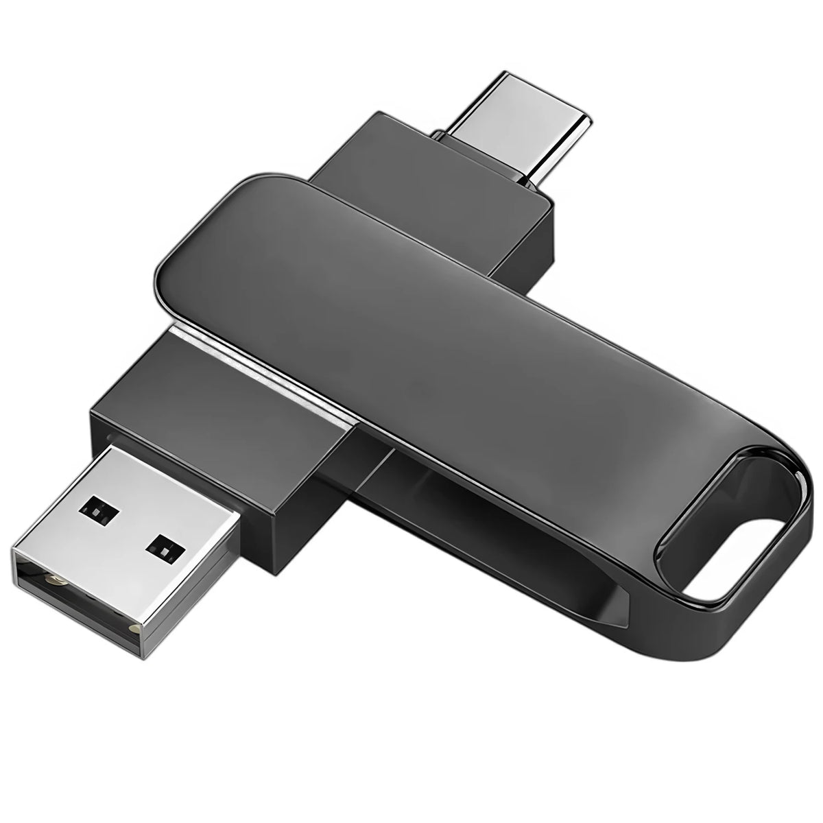 A black USB 2.0 Type-C OTG flash drive with a metal connector and housing.
