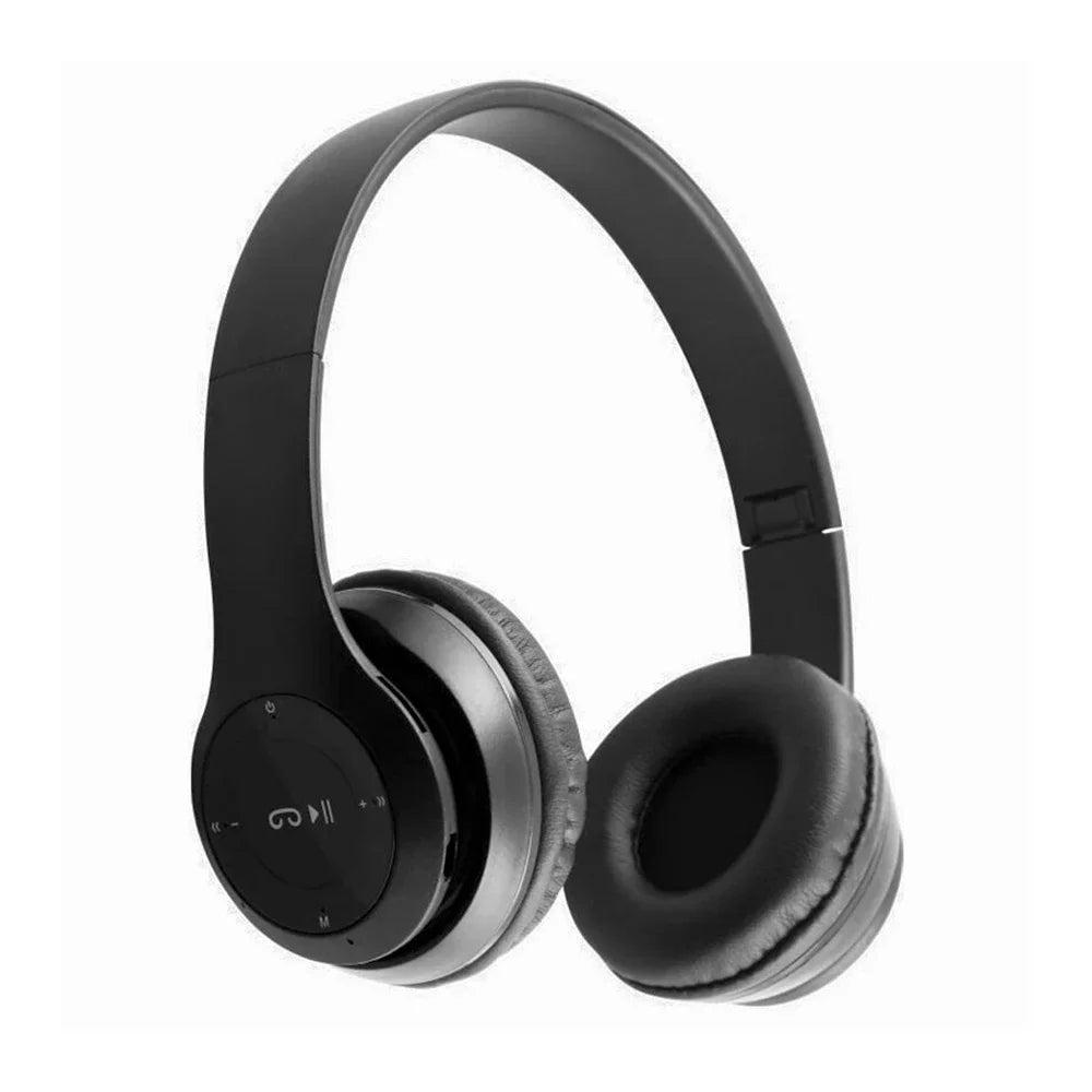 Une paire de écouteurs gaming sans fil Bluetooth 5.3 noirs, vue de côté.
