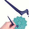 A hand holds a purple art cutting tool with a green mesh pattern, demonstrating its use.