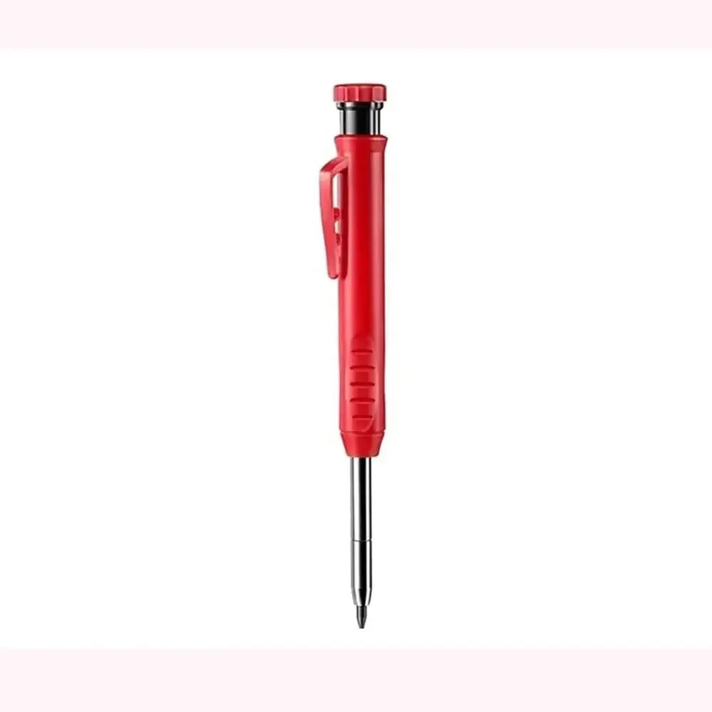 A red precision mechanical pencil with a built-in sharpener for deep hole marking.