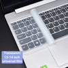 A transparent silicone keyboard cover for a laptop, showing the keys and a protective film rolled up.