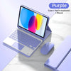 Purple Bluetooth keyboard case for iPad 10th Gen with a touch keyboard and mouse.