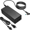 Black 65W AC adapter for HP laptops with coiled power cord and plug.